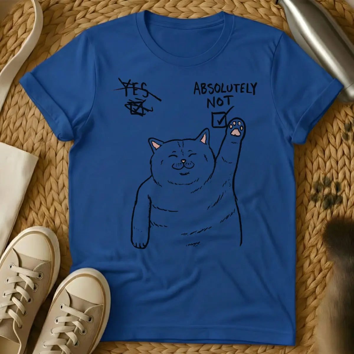 Absolutely Not Cat Shirt - Blue T-Shirt - anti-social cat club, boundary setting humor, direct communication humor