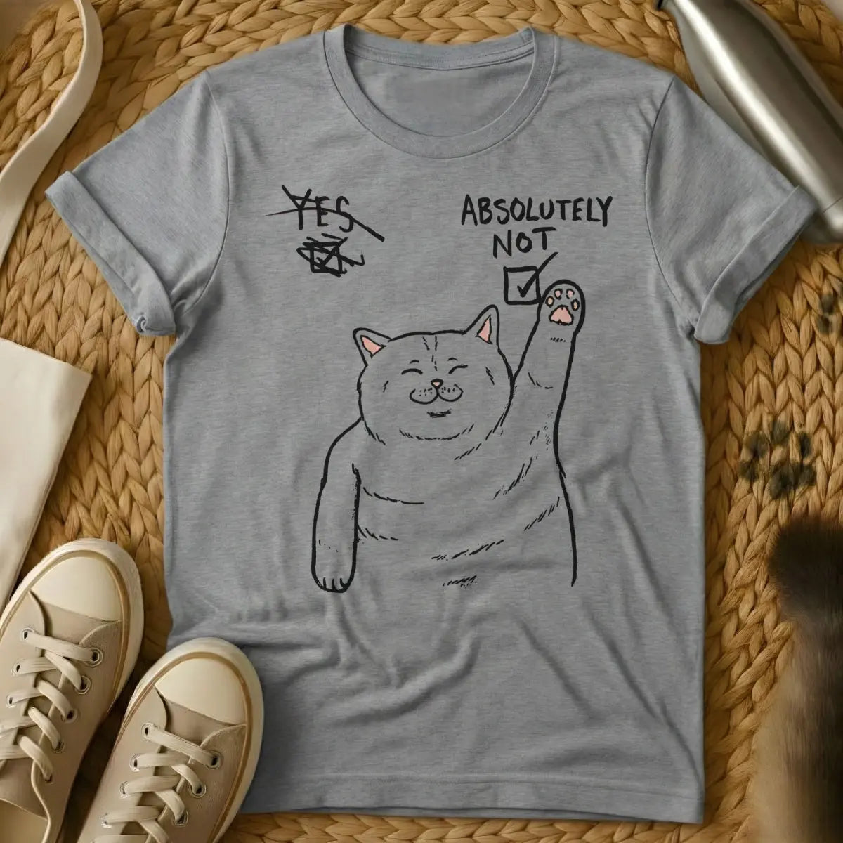 Absolutely Not Cat Shirt - Gray T-Shirt - anti-social cat club, boundary setting humor, direct communication humor