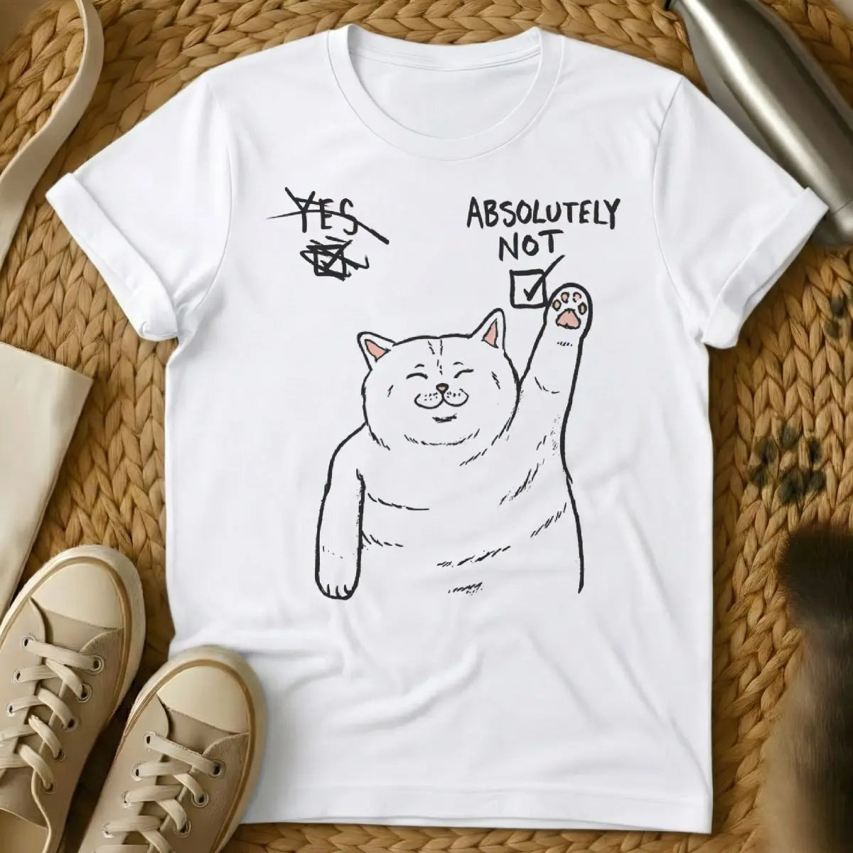 Absolutely Not Cat Shirt - White T-Shirt - anti-social cat club, boundary setting humor, direct communication humor