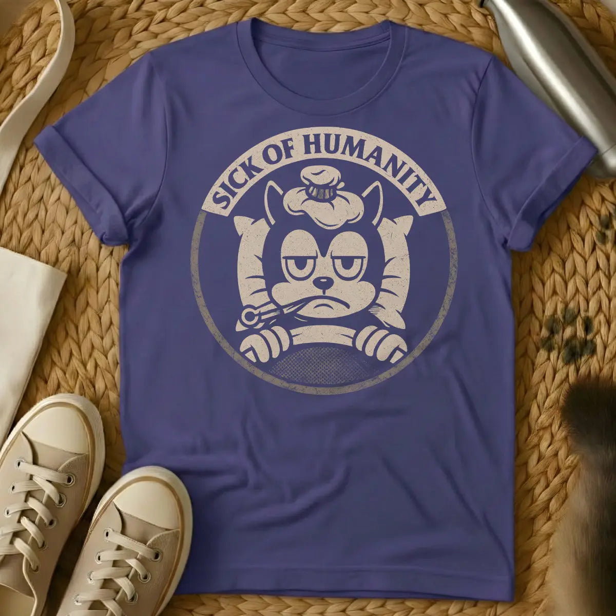 Sick of Humanity Cat Shirt - Purple Cat T-Shirt