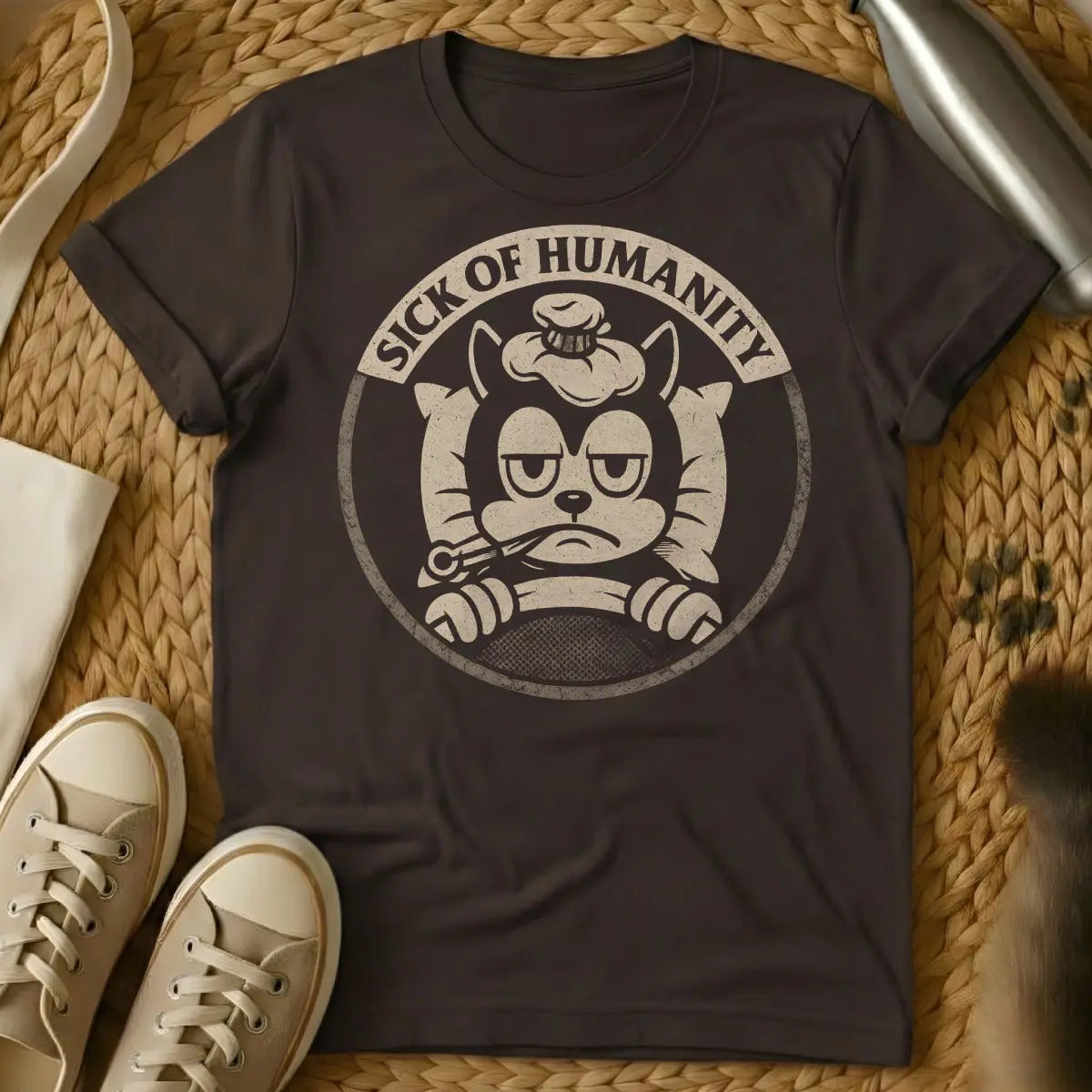 Sick of Humanity Cat Shirt - Dark Chocolate Cat T-Shirt