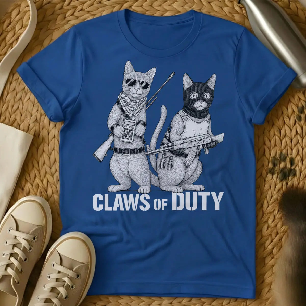 Call of Duty Cat Shirt - Blue T-Shirt - couch commando cat, fps parody shirt, gamer cat gift