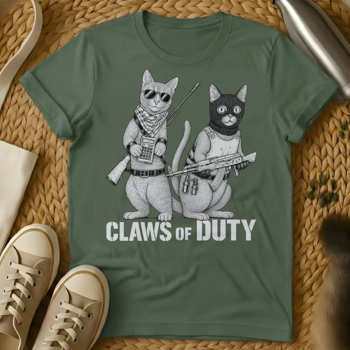 Call of Duty Cat Shirt - Military Green T-Shirt - couch commando cat, fps parody shirt, gamer cat gift
