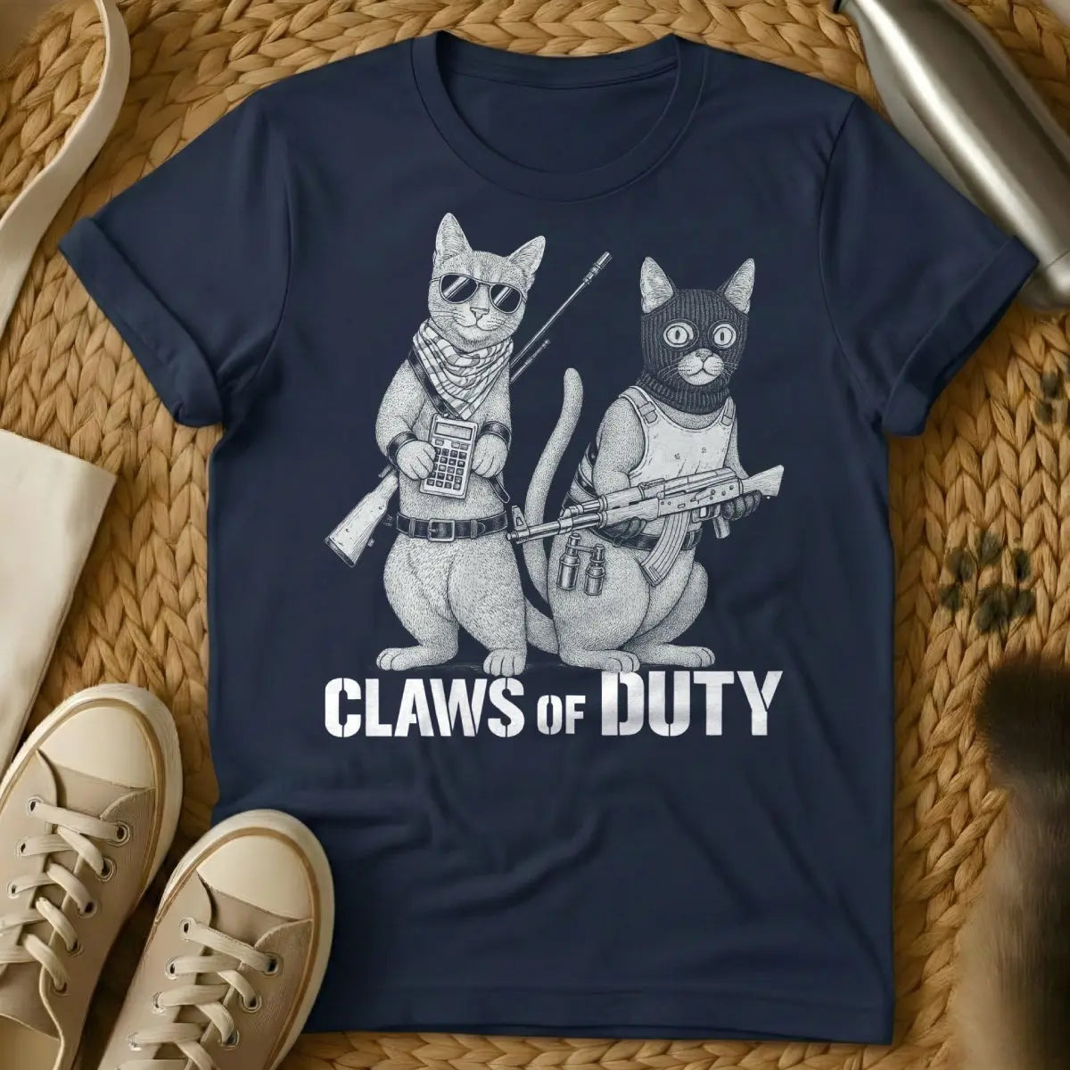 Call of Duty Cat Shirt - Navy T-Shirt - couch commando cat, fps parody shirt, gamer cat gift