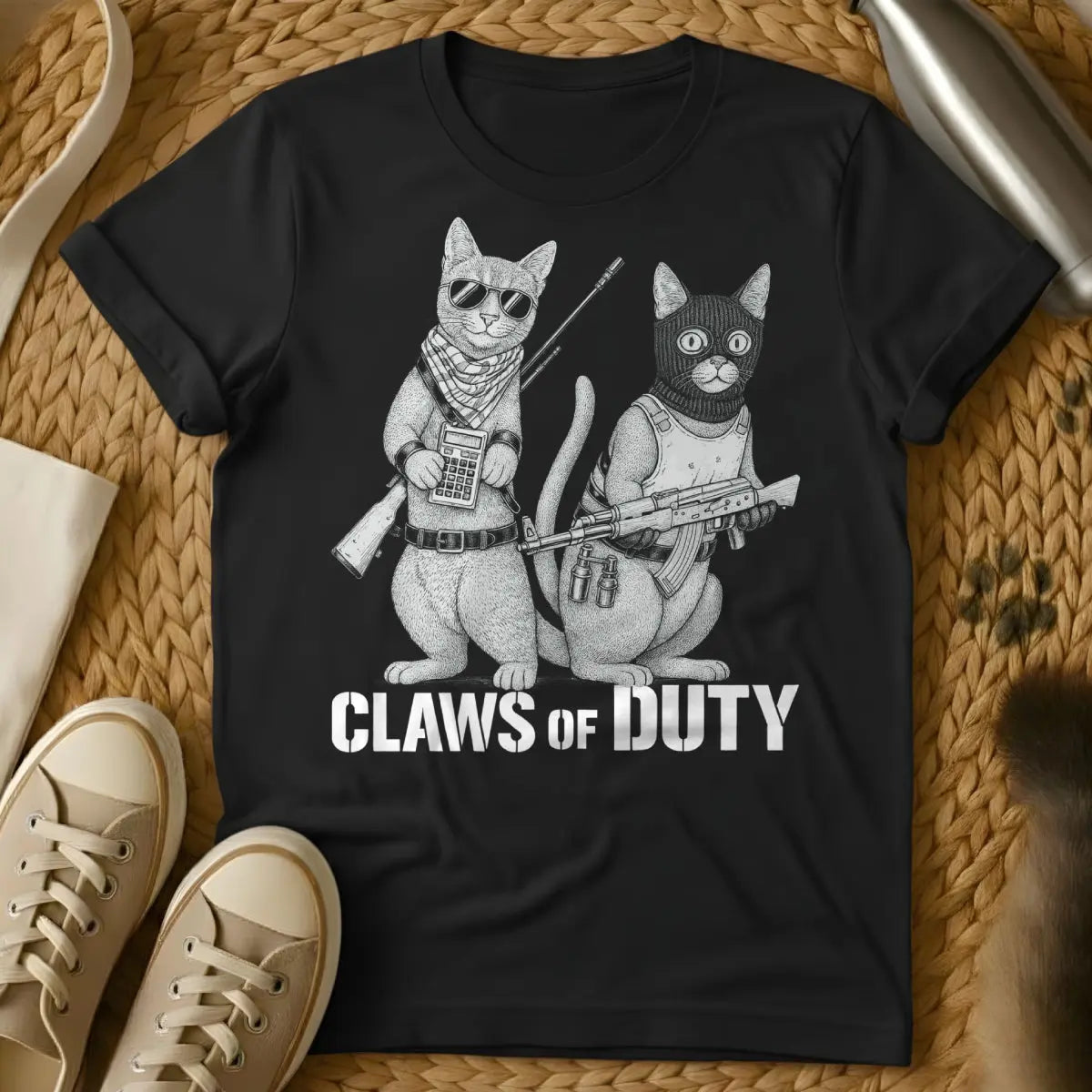 Call of Duty Cat Shirt - Black T-Shirt - couch commando cat, fps parody shirt, gamer cat gift