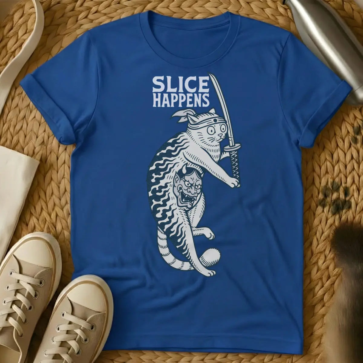 Slice Cat T-Shirt - Blue Cat T-Shirt