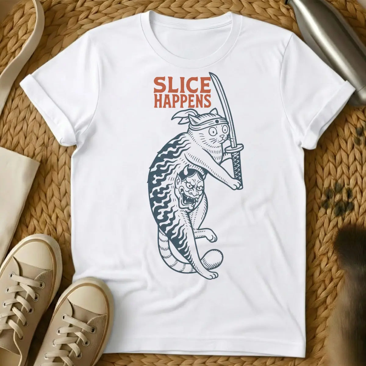 Slice Cat T-Shirt - White Cat T-Shirt