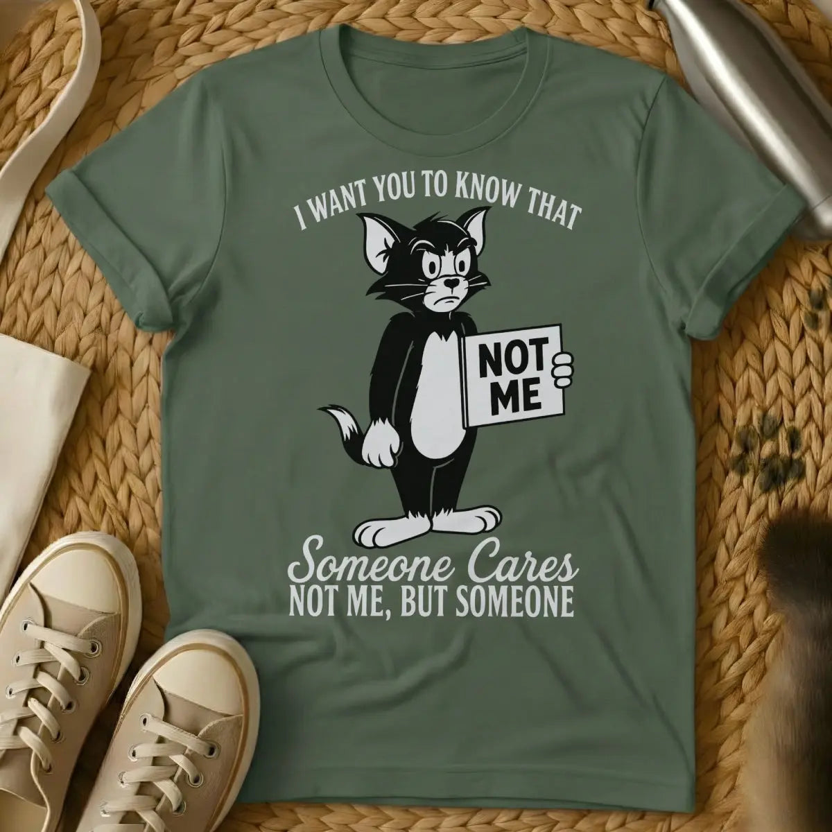 Someone Cares Cat Shirt - Military Green Cat T-Shirt