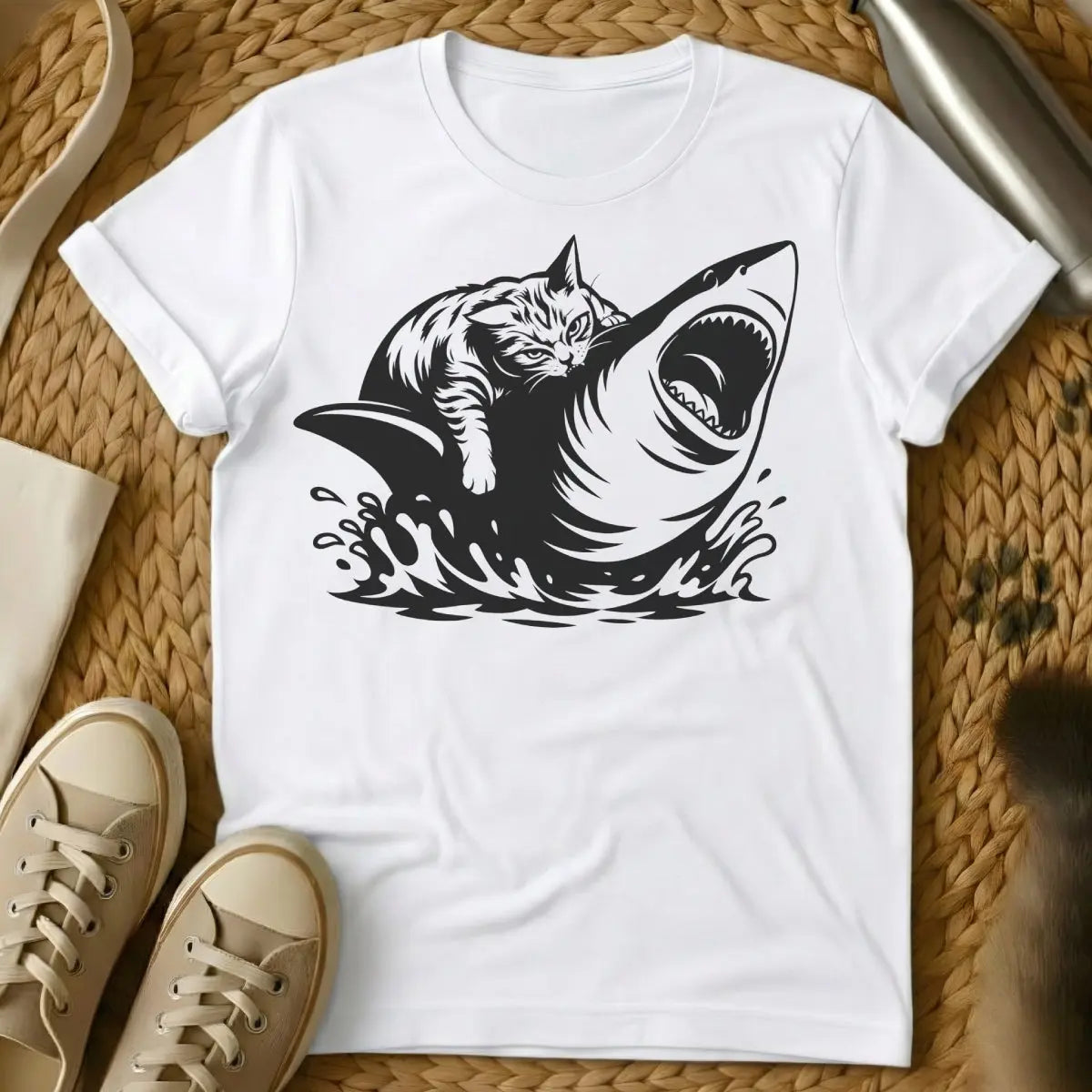 Shark Cat Shirt - White Cat T-Shirt