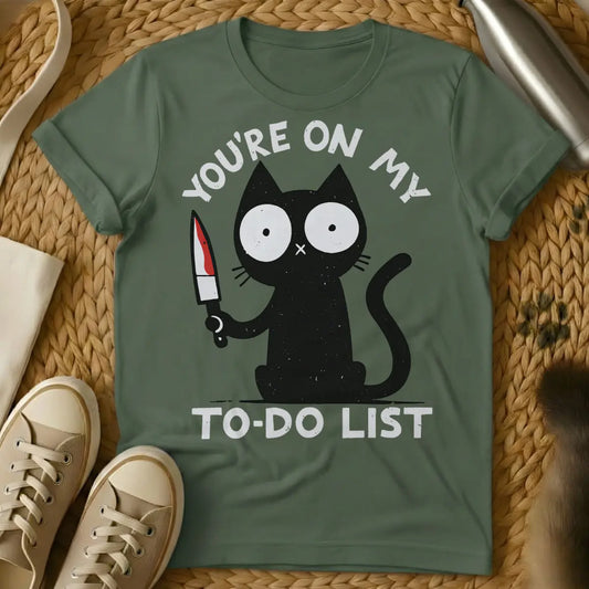 To Do List Cat Shirt - Military Green Cat T-Shirt