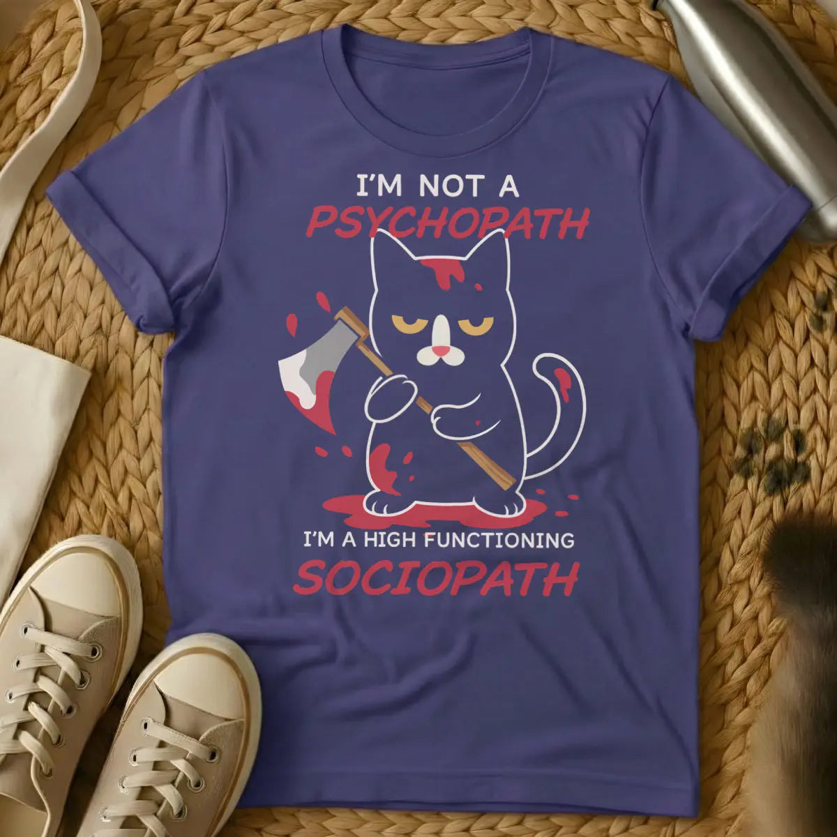 Psychopath Cat Shirt - Purple Cat T-Shirt