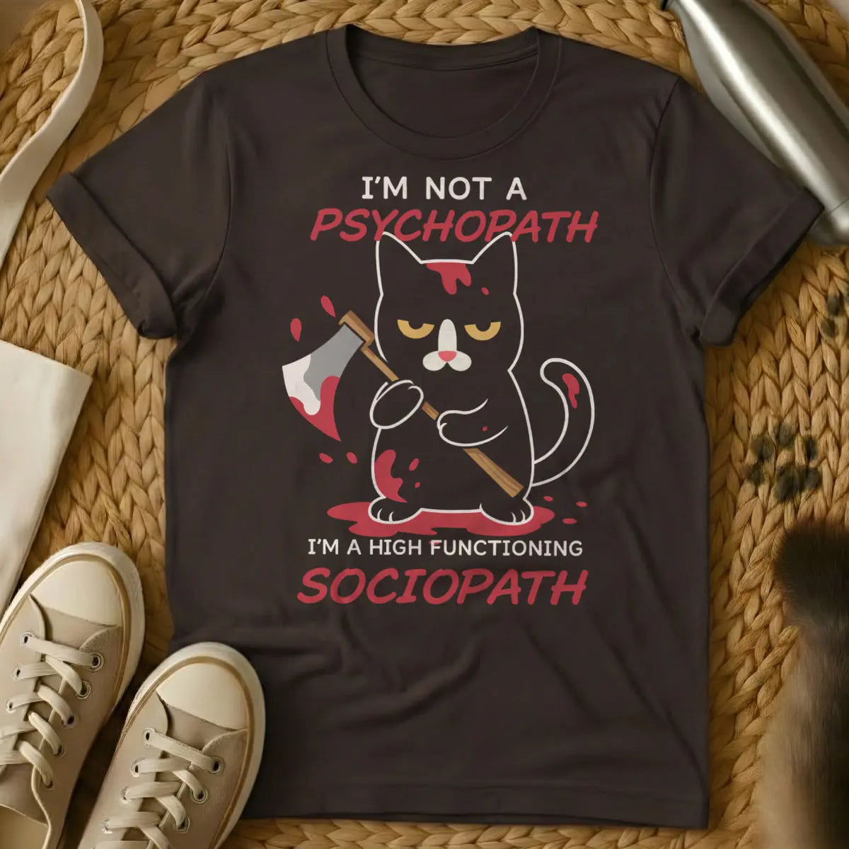 Psychopath Cat Shirt - Dark Chocolate Cat T-Shirt