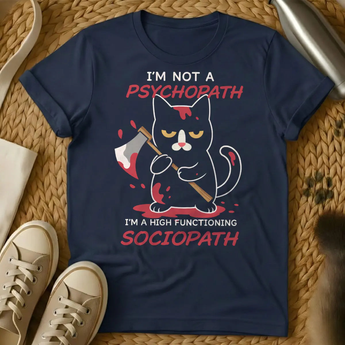 Psychopath Cat Shirt - Navy Cat T-Shirt