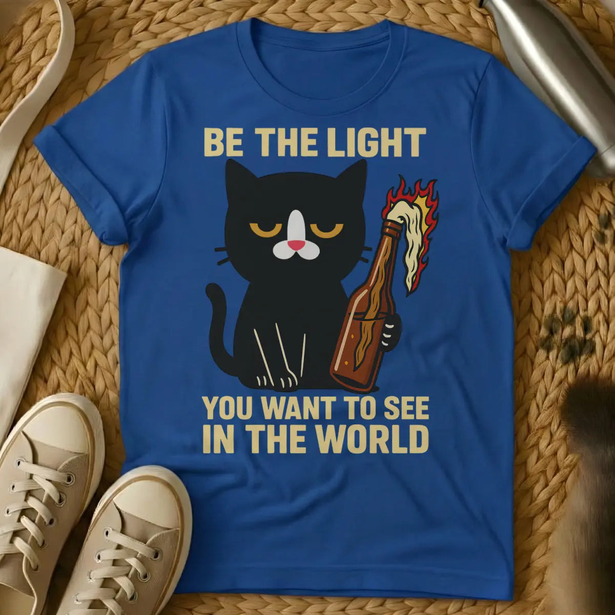 Molotov Cocktail Cat Shirt - Blue Cat T-Shirt