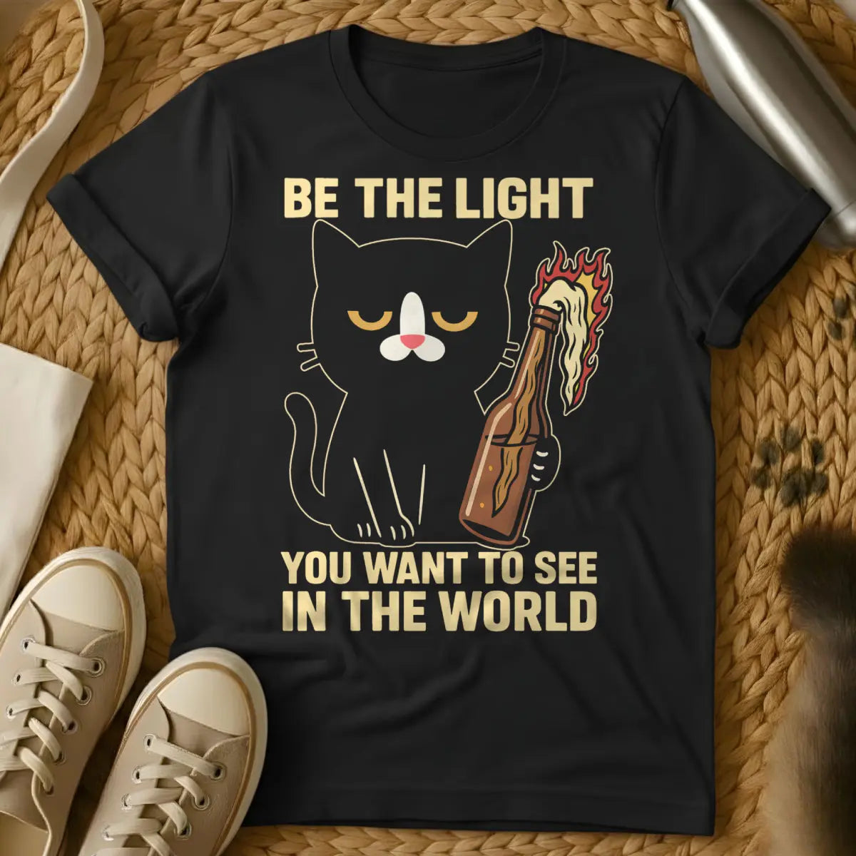 Molotov Cocktail Cat Shirt - Black Cat T-Shirt