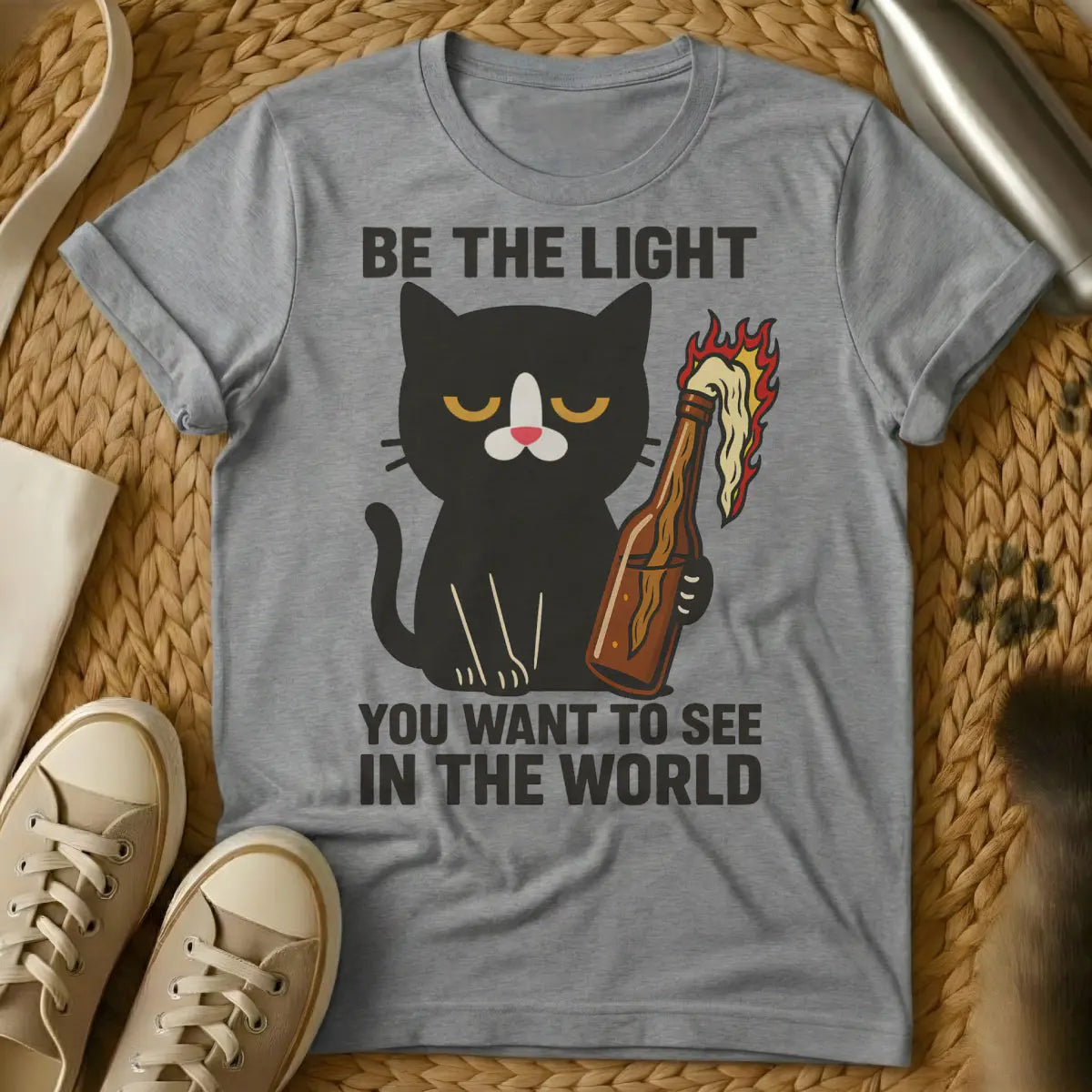 Molotov Cocktail Cat Shirt - Gray Cat T-Shirt