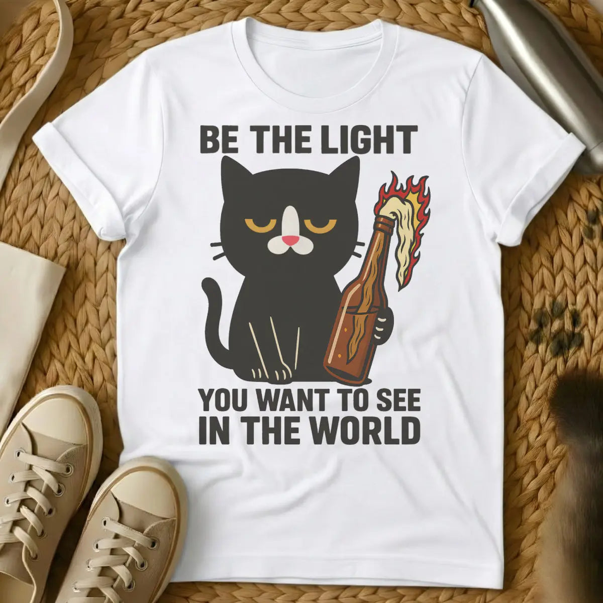 Molotov Cocktail Cat Shirt - White Cat T-Shirt