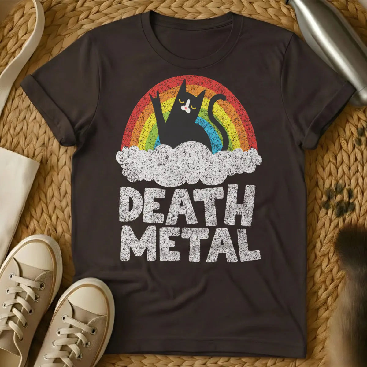 Death Metal Cat Shirt - Dark Chocolate T-Shirt - band parody tee, death metal art, extreme metal merch