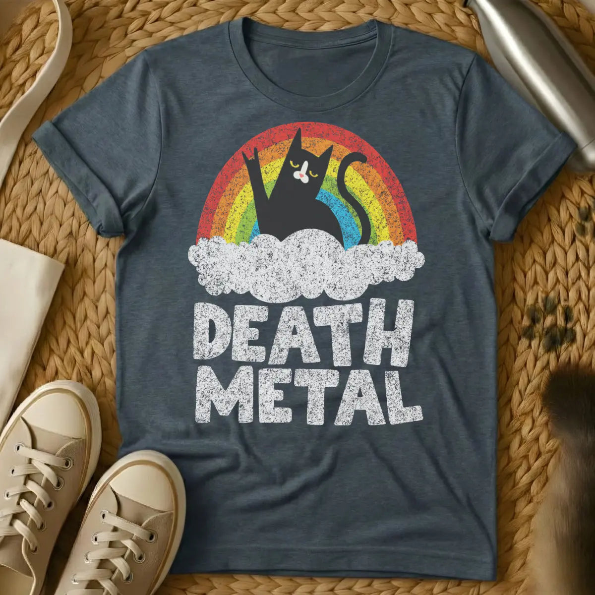 Death Metal Cat Shirt - Dark Heather T-Shirt - band parody tee, death metal art, extreme metal merch