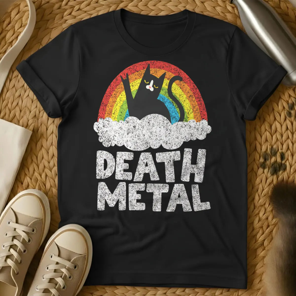 Death Metal Cat Shirt - Black T-Shirt - band parody tee, death metal art, extreme metal merch