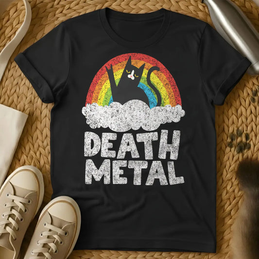 Death Metal Cat Shirt - Black T-Shirt - band parody tee, death metal art, extreme metal merch