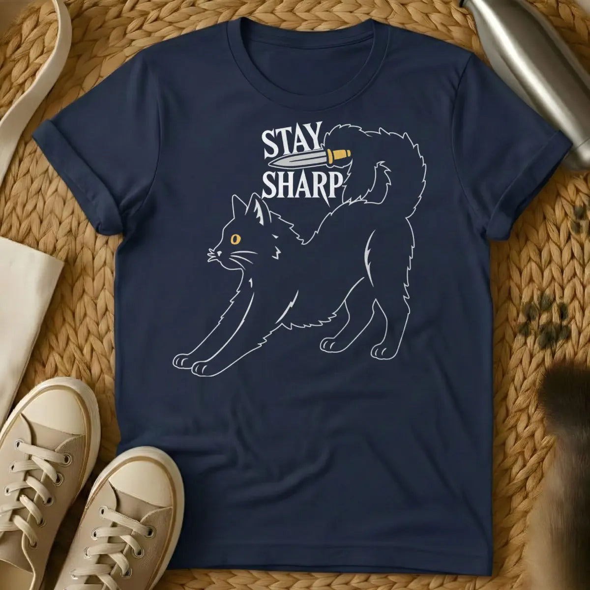 Sharp Cat Shirt - Navy Cat T-Shirt