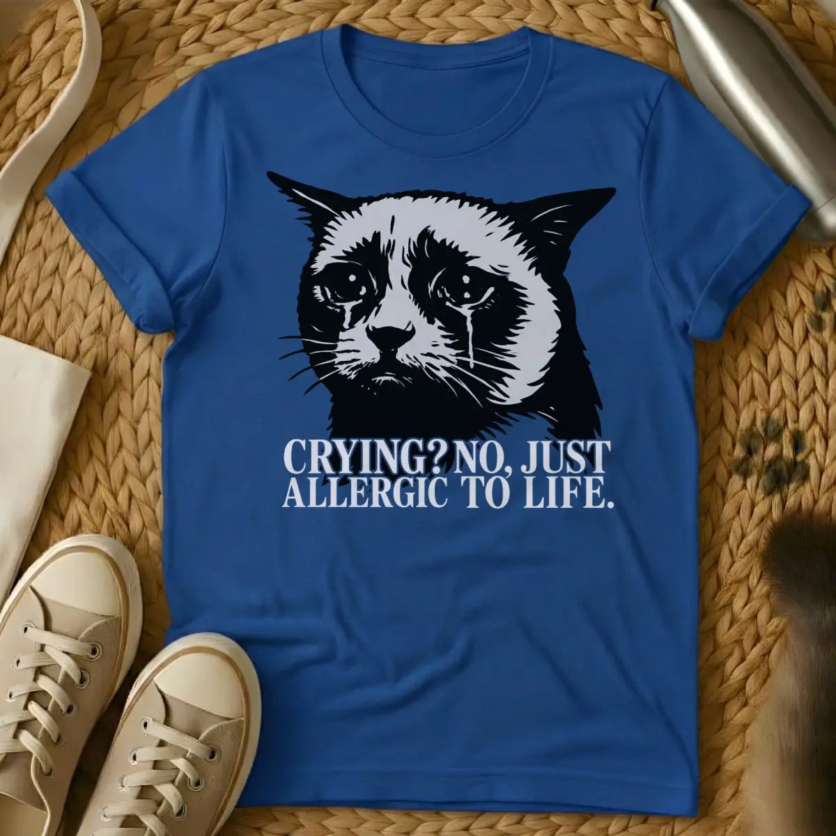 Crying Cat Shirt - Blue T-Shirt - dank meme, emotional meme, internet aesthetic