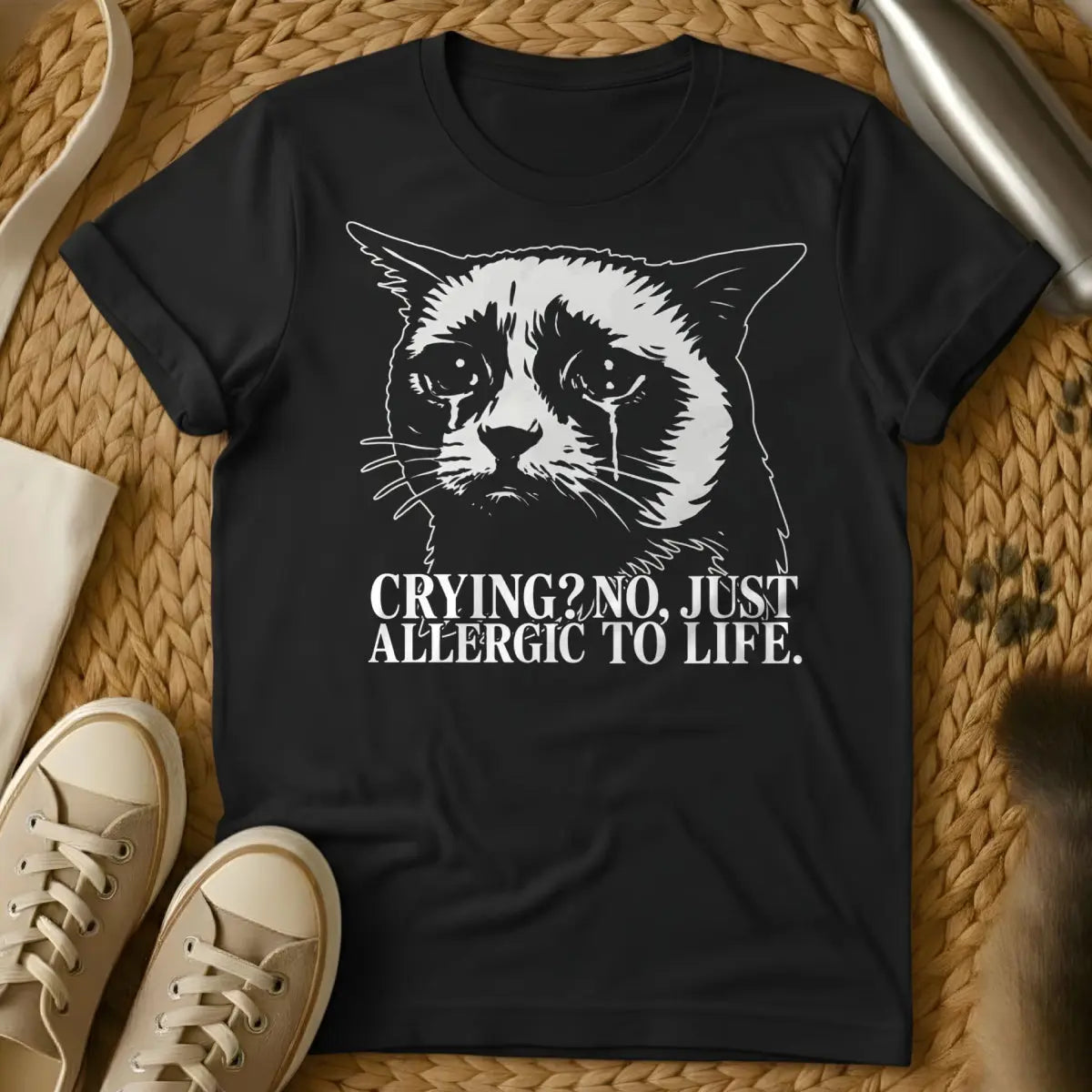 Crying Cat Shirt - Black T-Shirt - dank meme, emotional meme, internet aesthetic