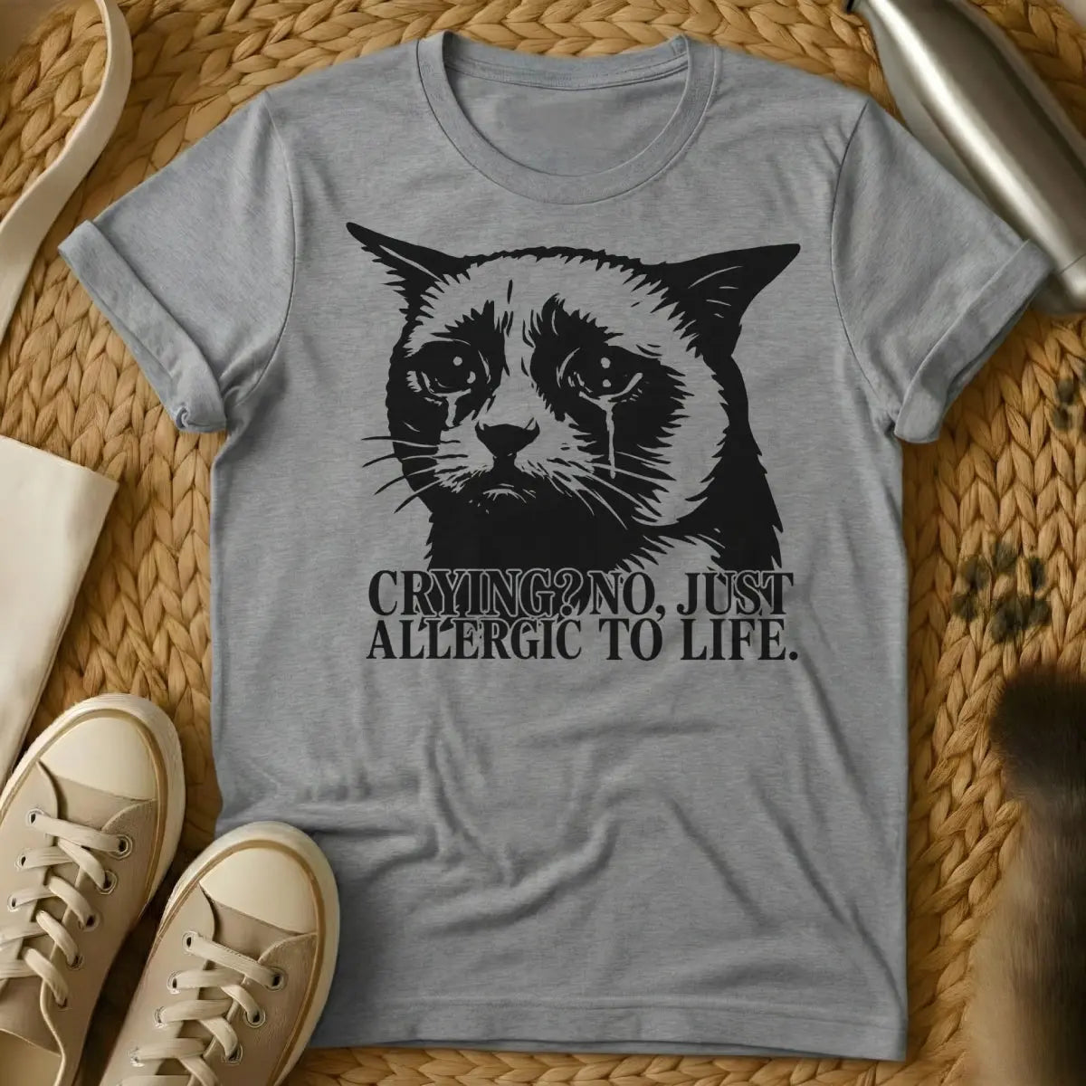 Crying Cat Shirt - Gray T-Shirt - dank meme, emotional meme, internet aesthetic