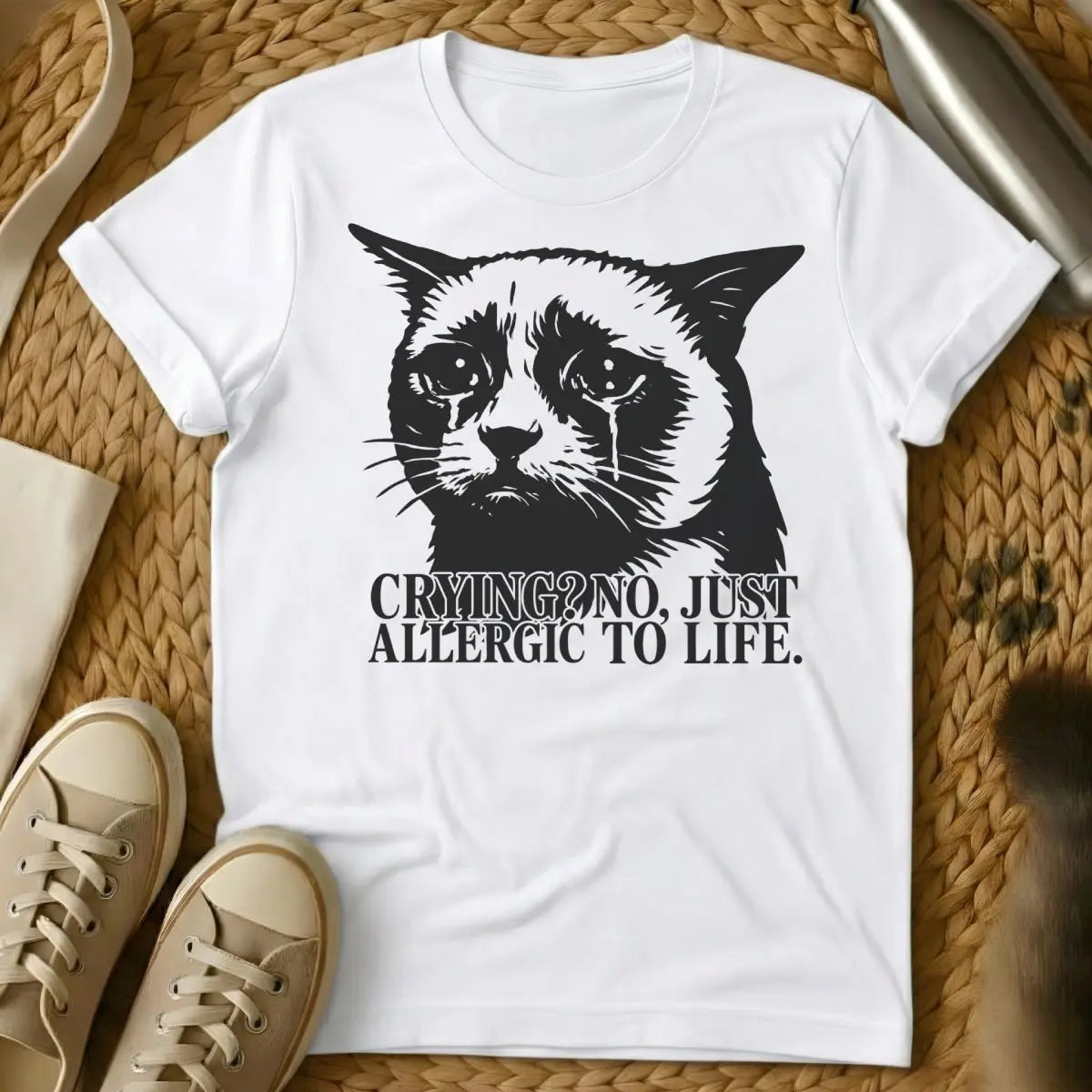 Crying Cat Shirt - White T-Shirt - dank meme, emotional meme, internet aesthetic