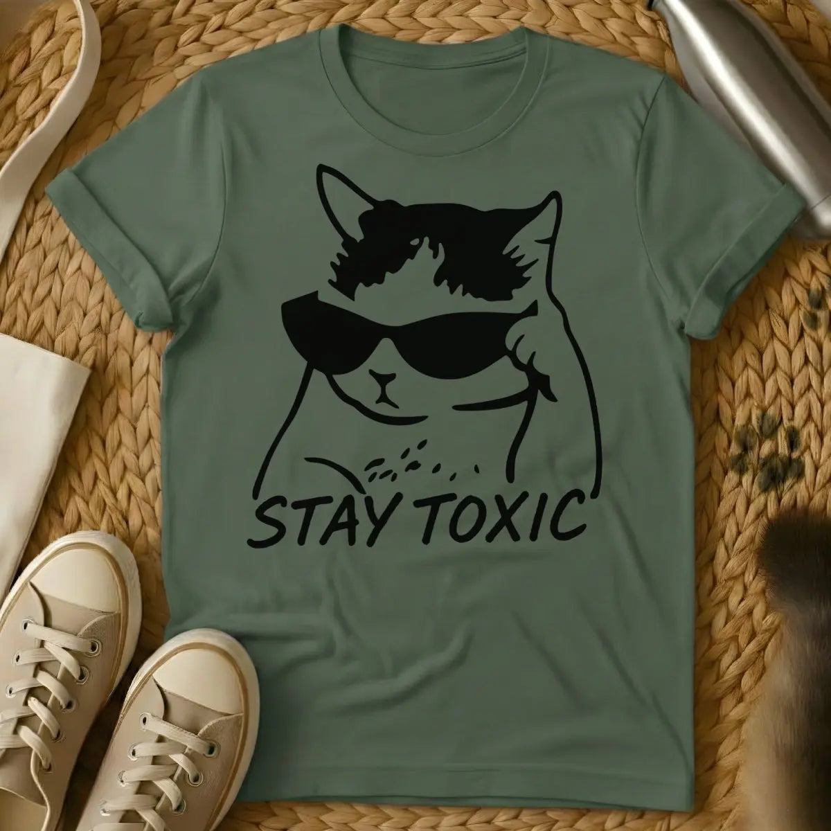 Toxic Cat Shirt - Military Green Cat T-Shirt