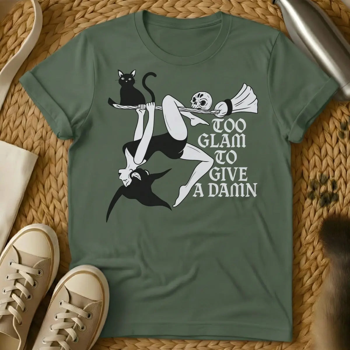 Witch Shirt - Military Green Cat T-Shirt