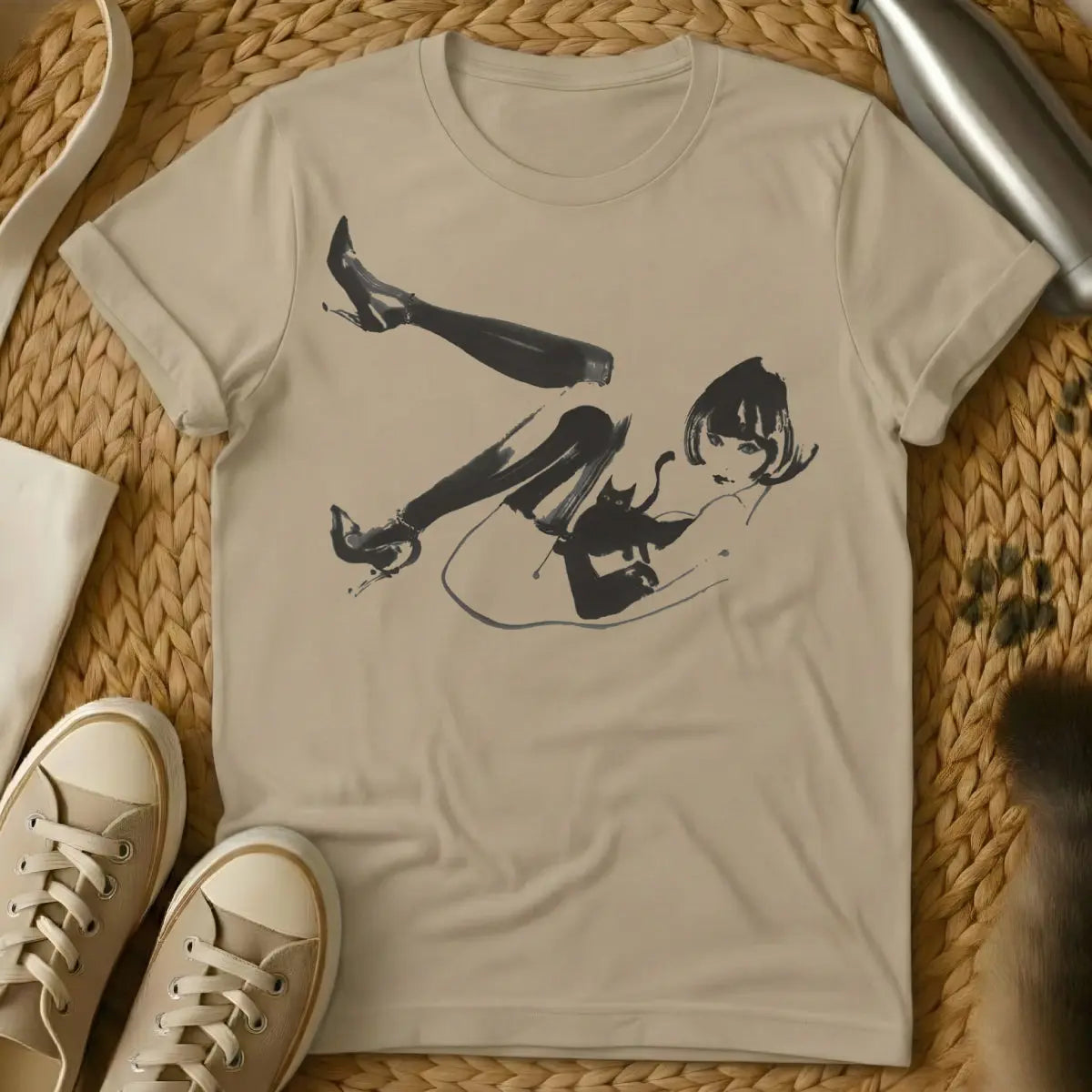 Cat Girl Shirt - Sand T-Shirt - anime core, kawaii fashion, neko girl aesthetic