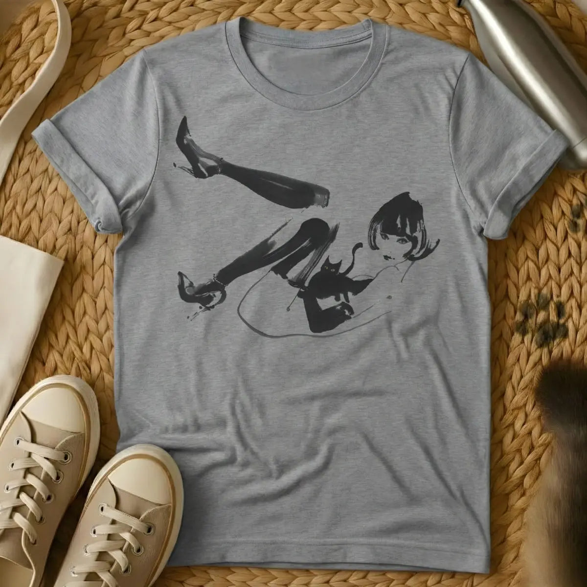 Cat Girl Shirt - Gray T-Shirt - anime core, kawaii fashion, neko girl aesthetic