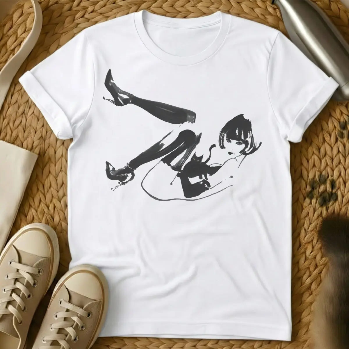 Cat Girl Shirt - White T-Shirt - anime core, kawaii fashion, neko girl aesthetic