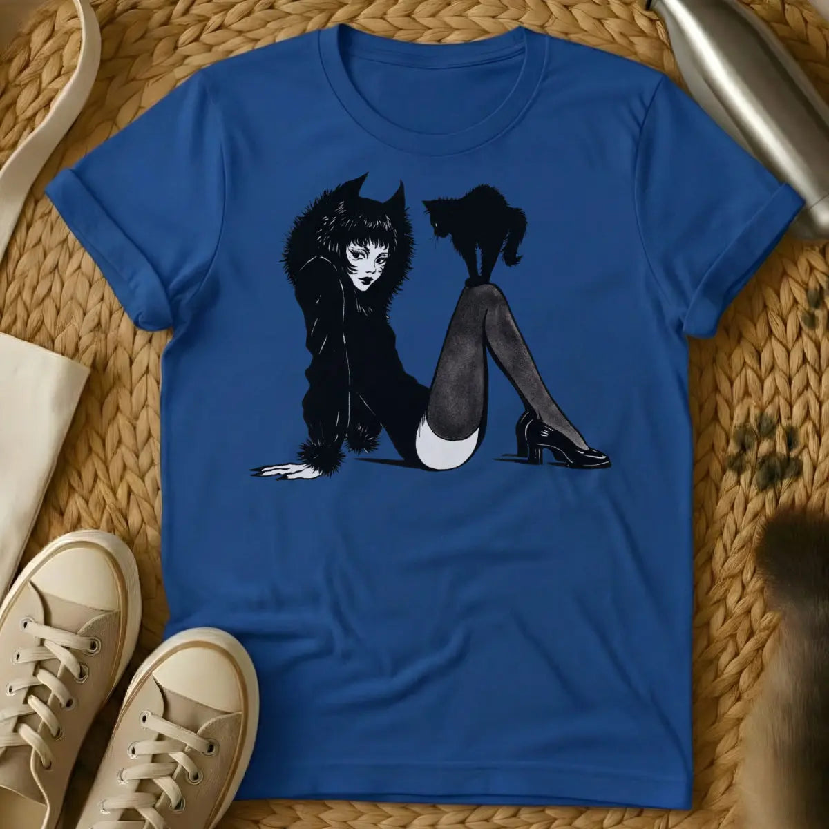 Cat Lady T Shirt - Blue T-Shirt - empowered feline mom, feminist pet parent, introvert lifestyle apparel