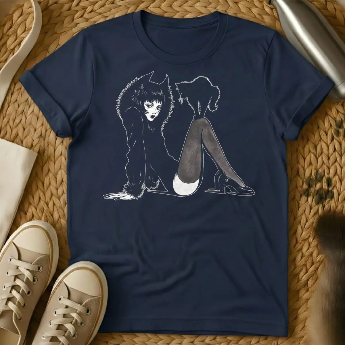 Cat Lady T Shirt - Navy T-Shirt - empowered feline mom, feminist pet parent, introvert lifestyle apparel