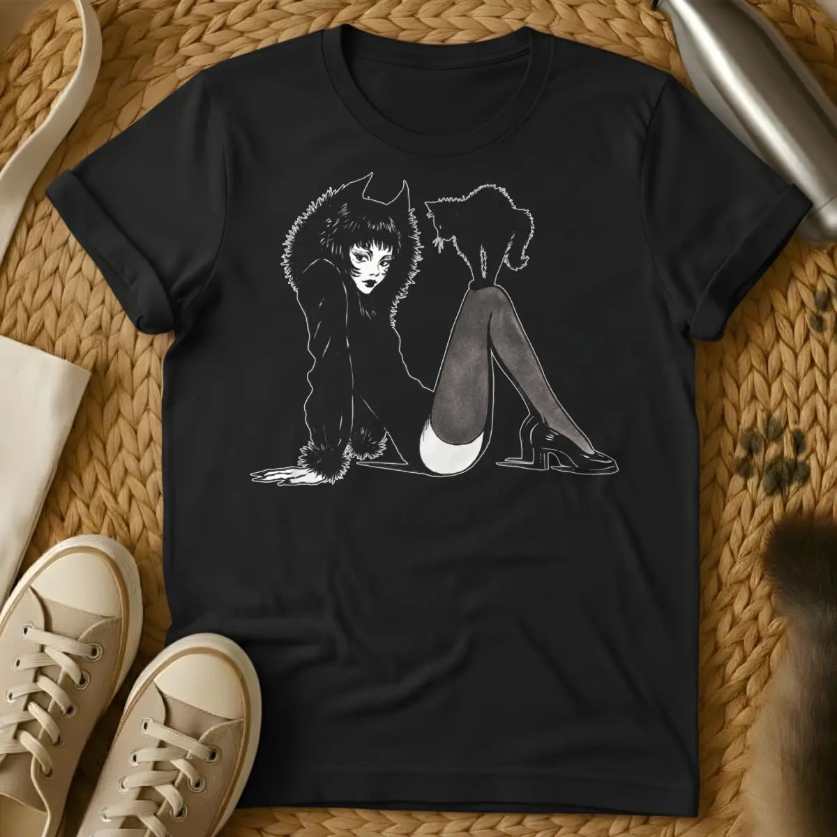 Cat Lady T Shirt - Black T-Shirt - empowered feline mom, feminist pet parent, introvert lifestyle apparel