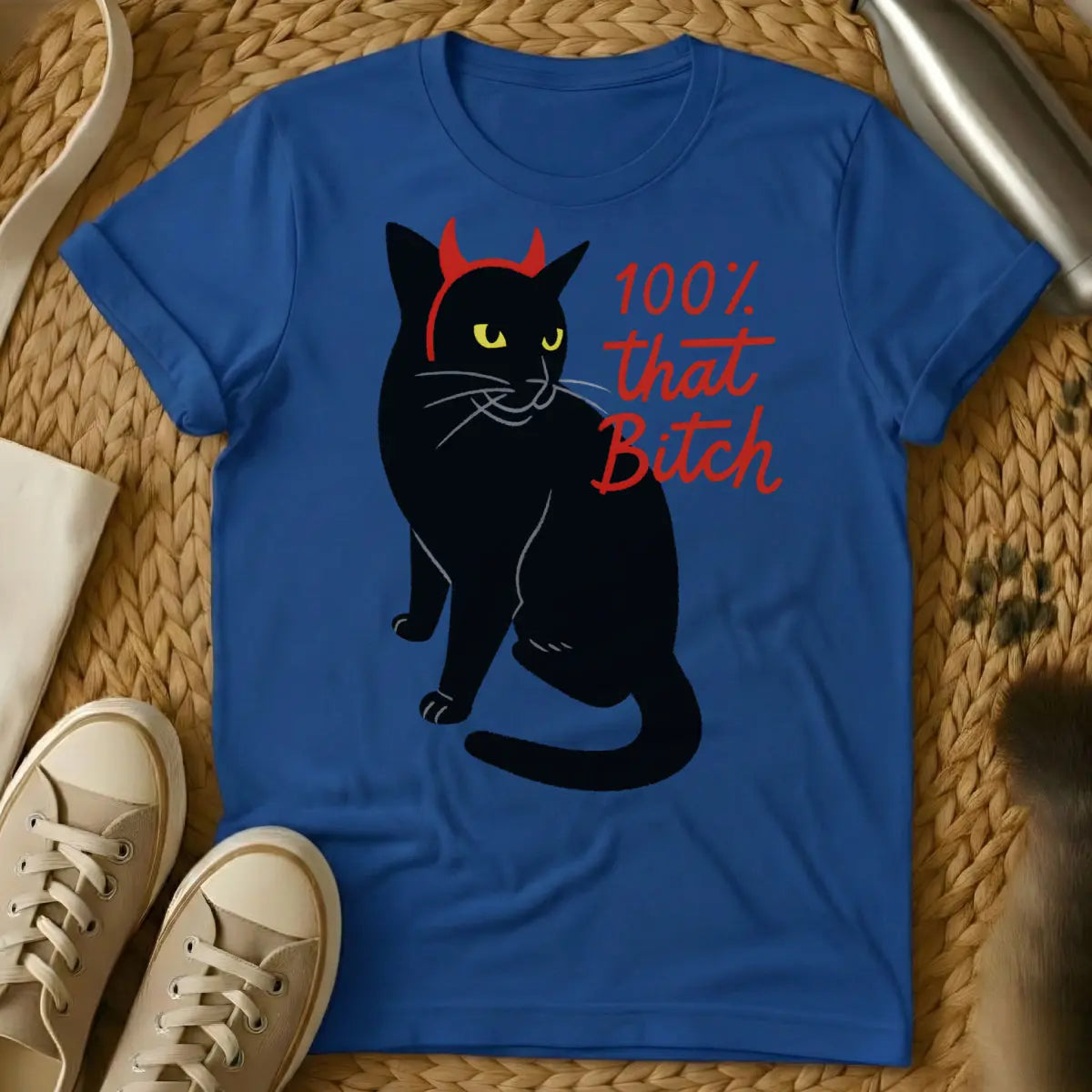 Bitch Cat Shirt - Blue T-Shirt - catitude fashion, diva feline apparel, empowerment sloganwear