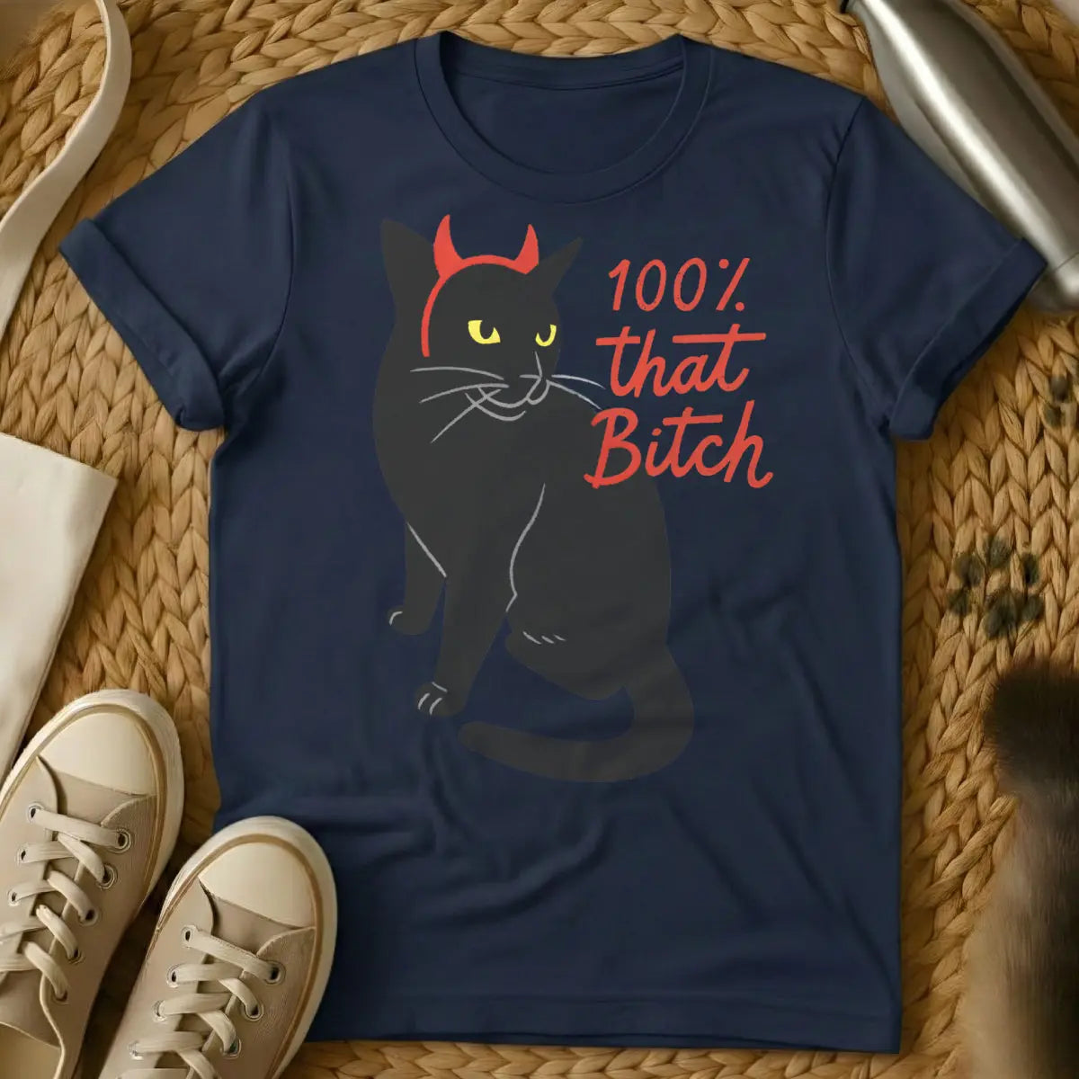 Bitch Cat Shirt - Navy T-Shirt - catitude fashion, diva feline apparel, empowerment sloganwear
