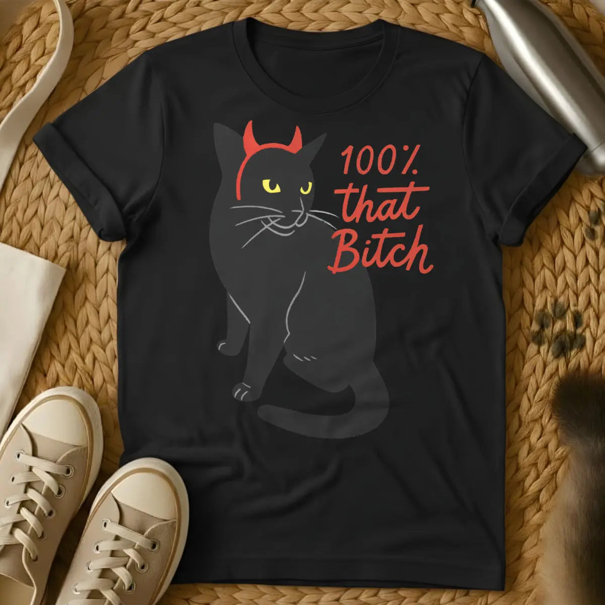 Bitch Cat Shirt - Black T-Shirt - catitude fashion, diva feline apparel, empowerment sloganwear