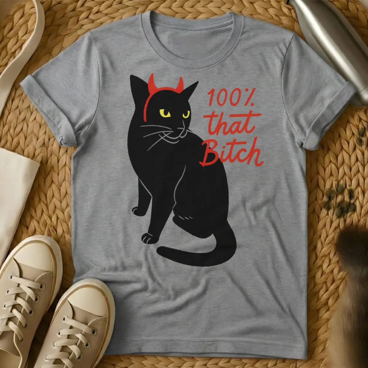 Bitch Cat Shirt - Gray T-Shirt - catitude fashion, diva feline apparel, empowerment sloganwear