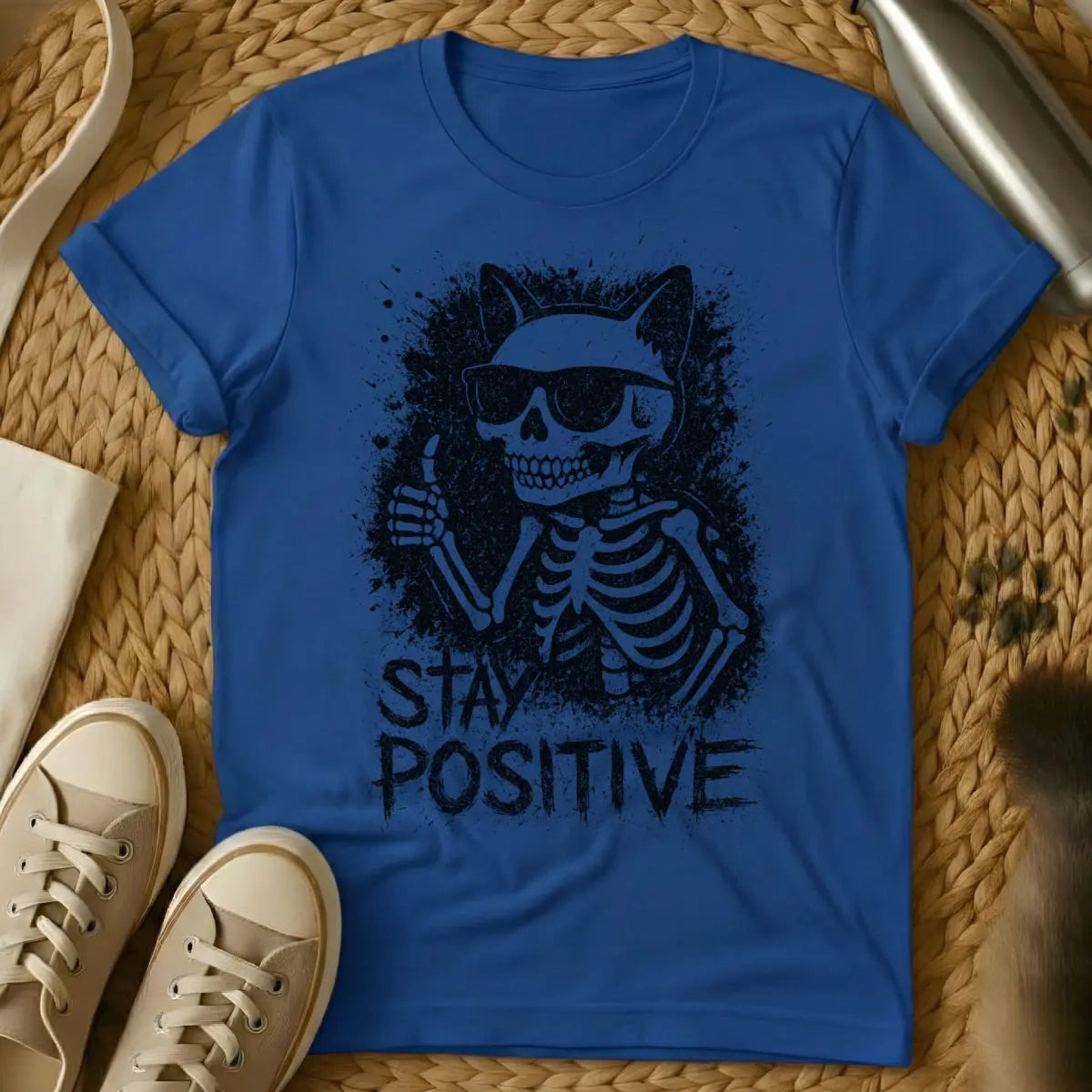 Stay Positive Cat Shirt - Blue Cat T-Shirt
