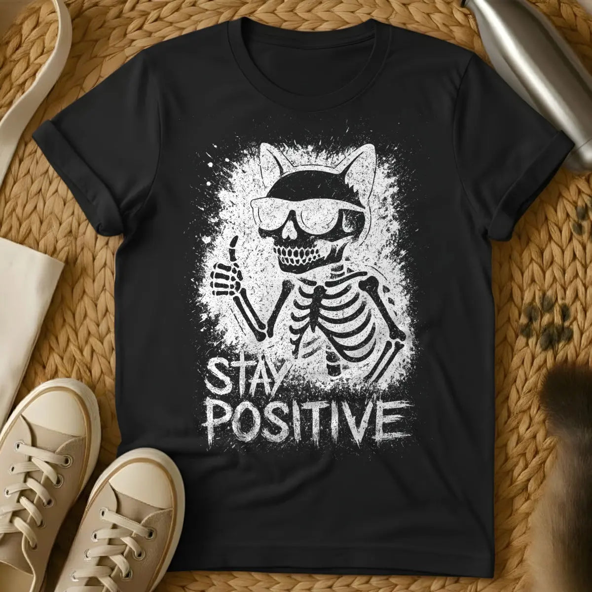 Stay Positive Cat Shirt - Black Cat T-Shirt