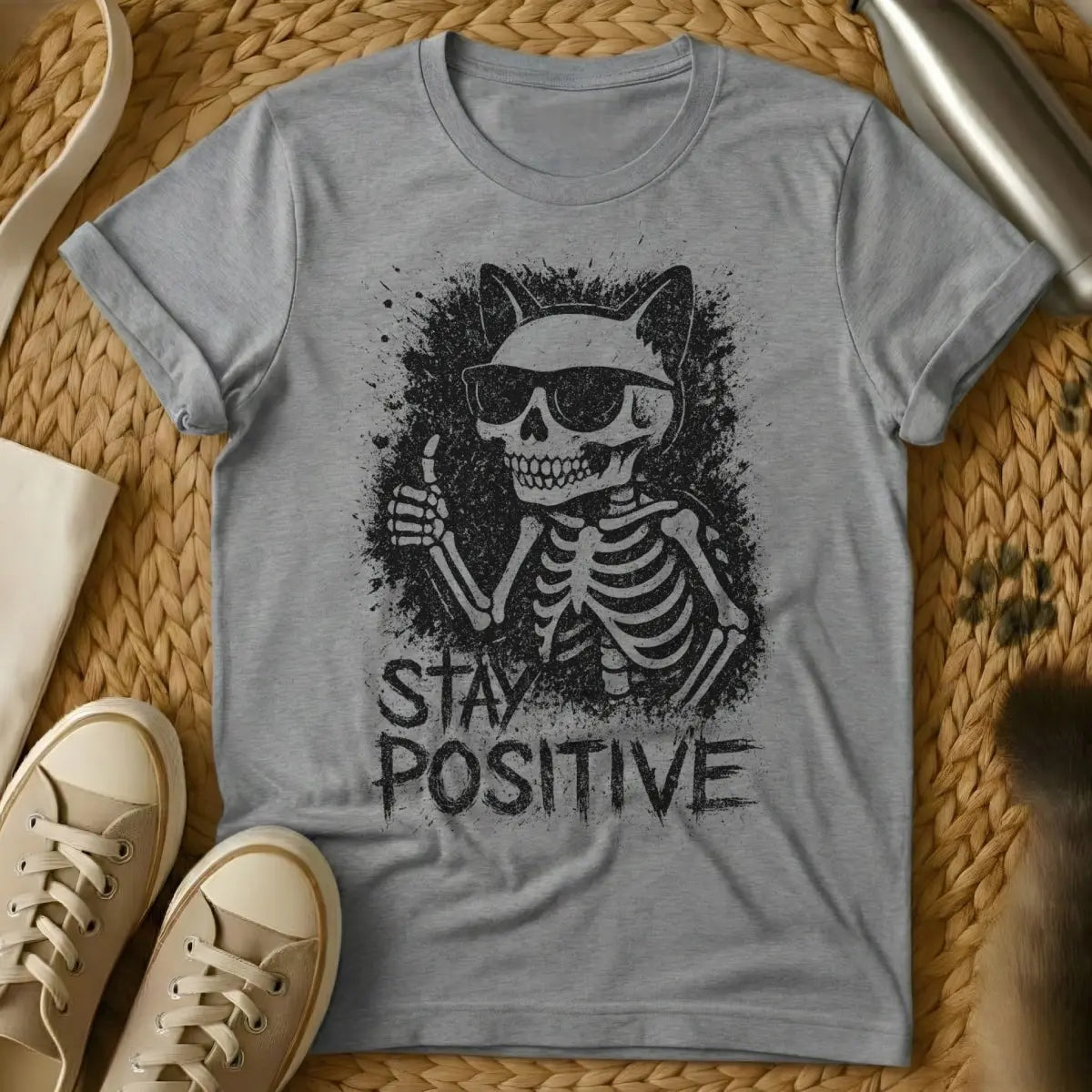 Stay Positive Cat Shirt - Gray Cat T-Shirt