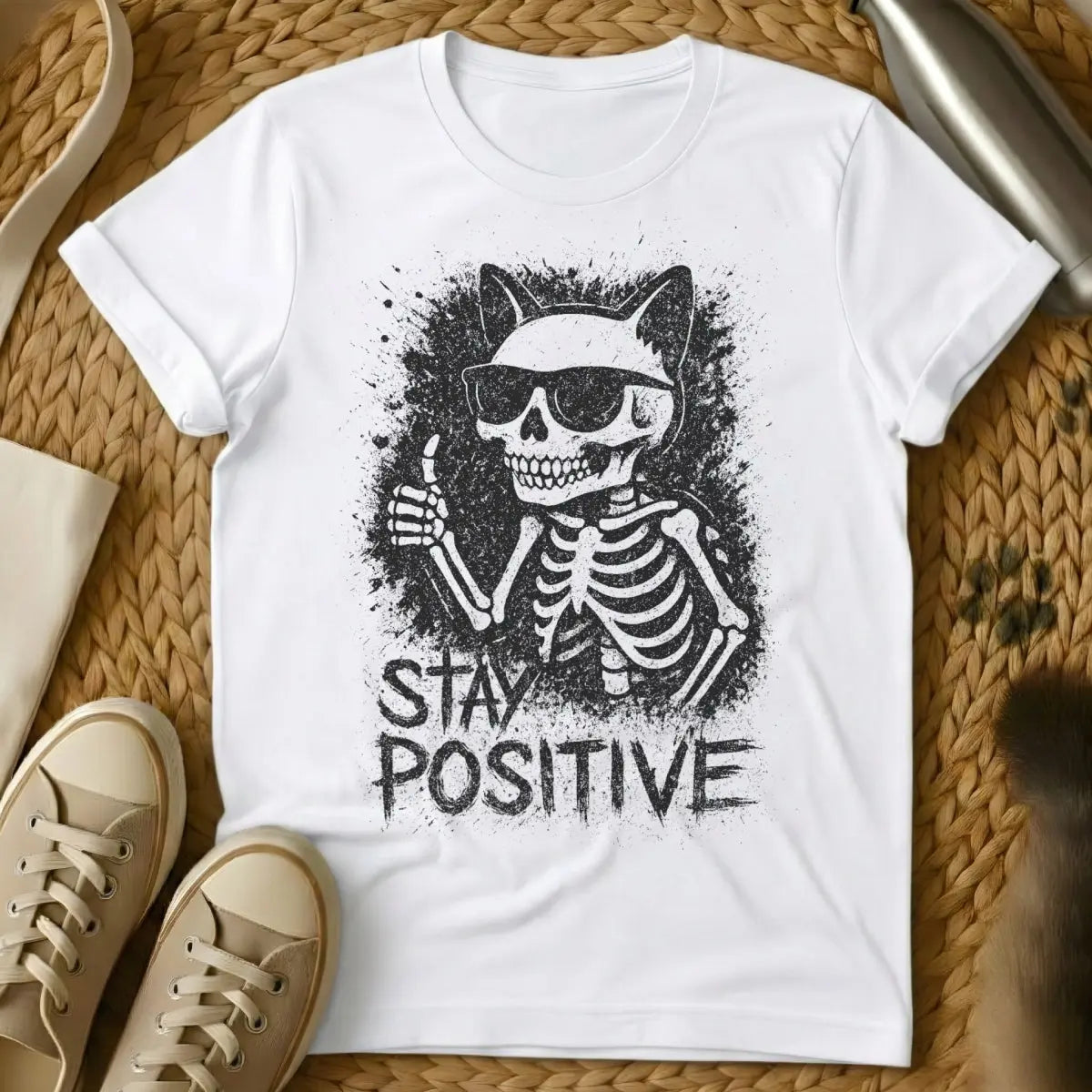 Stay Positive Cat Shirt - White Cat T-Shirt