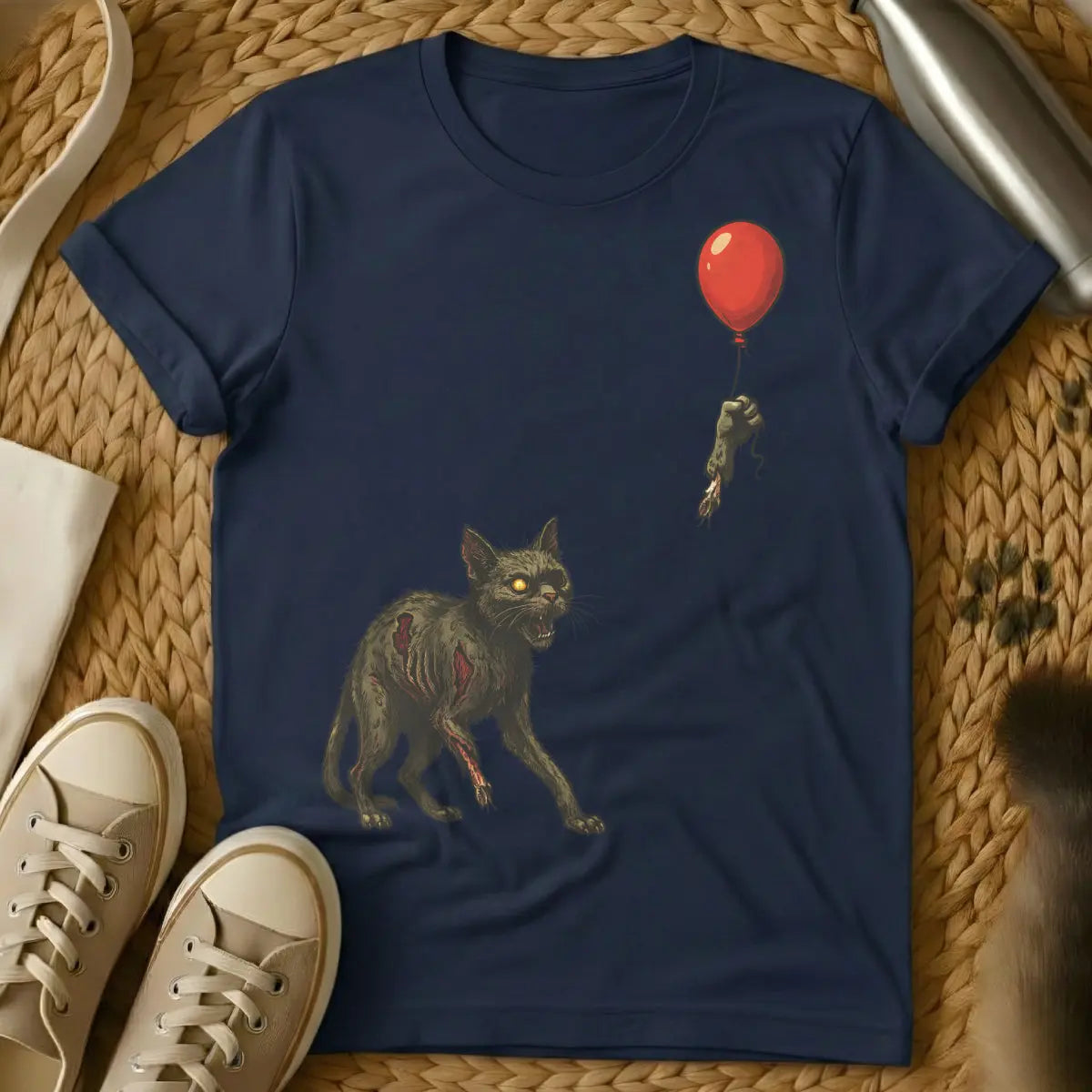 Zombie Cat Shirt - Navy Cat T-Shirt