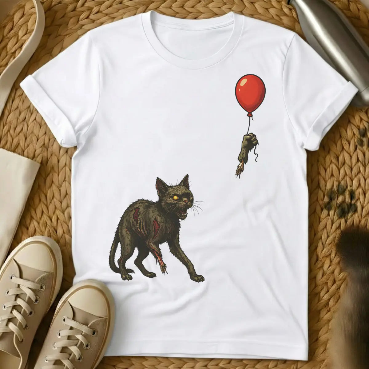 Zombie Cat Shirt - White Cat T-Shirt