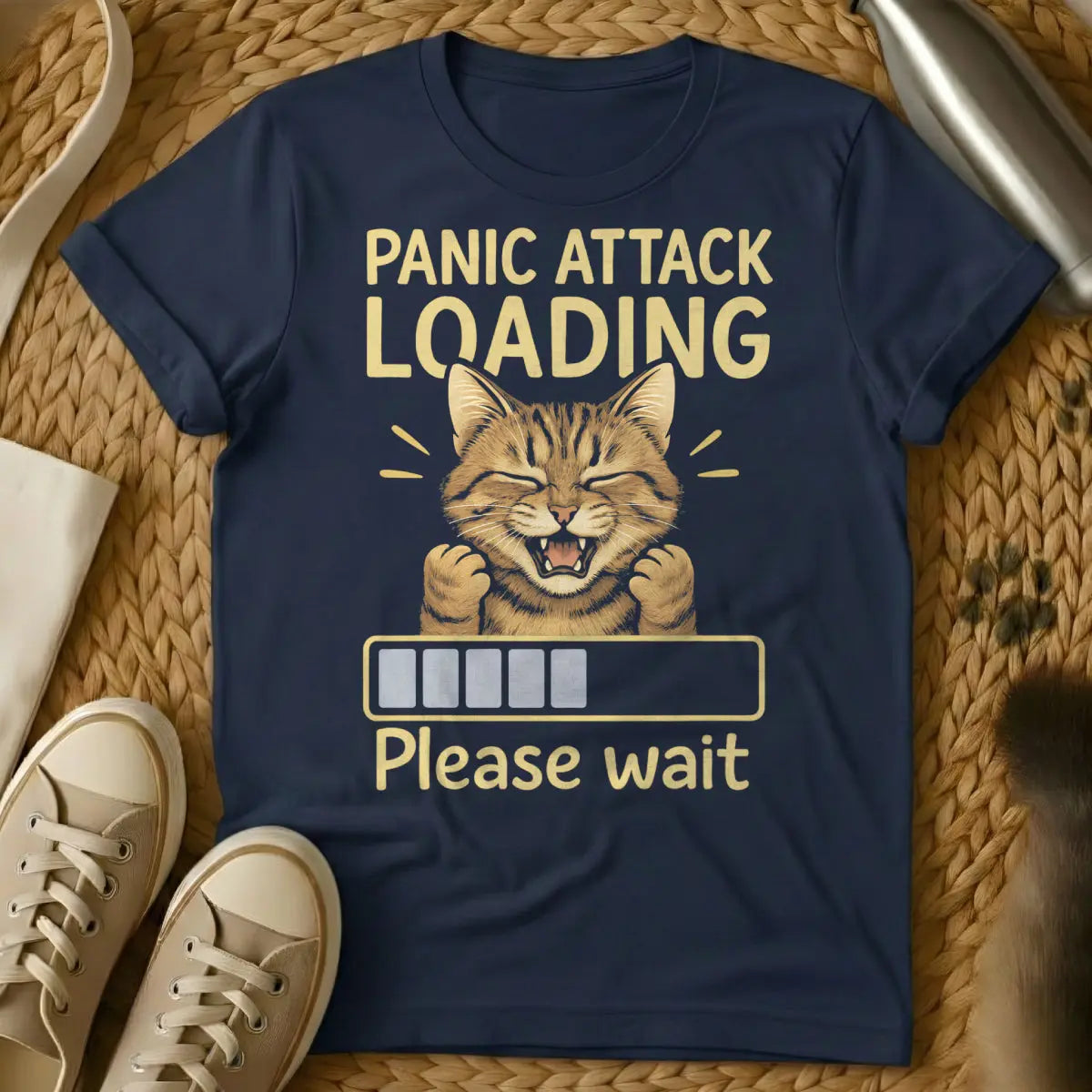 Panic Cat Shirt - Navy Cat T-Shirt