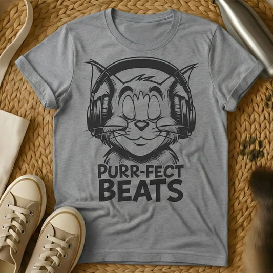 DJ Cat Shirt - Gray T-Shirt - electronic music apparel, feline overlord humor, rave kitty